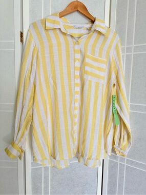 Notations Yellow and White Striped Button-Down Shirt